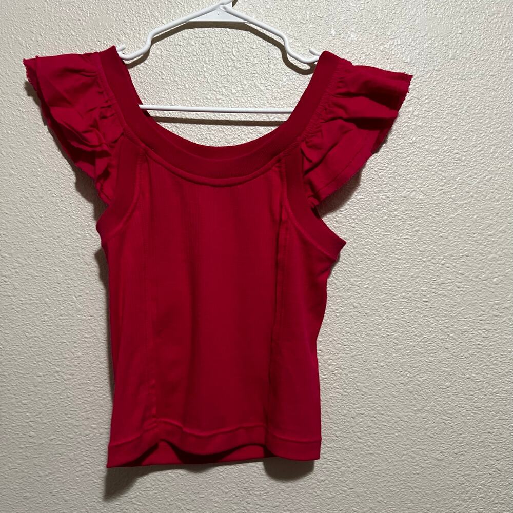 Pilcro | Anthro hot pink ruffle cropped Flutter Sleeve Sport tank top NEW XS